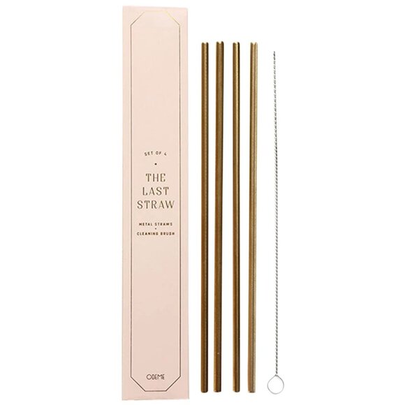 ODEME “The Last Straw” Set of 4 Gold Plated Metal Drinking Straws NEW IN BOX!! - Picture 1 of 4